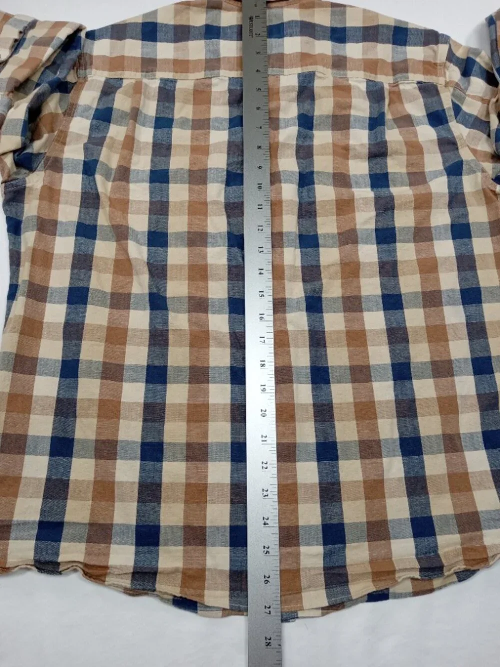 LL Bean Mens Medium Regular Plaid Button Down Shirt Traditional Fit Brown Blue